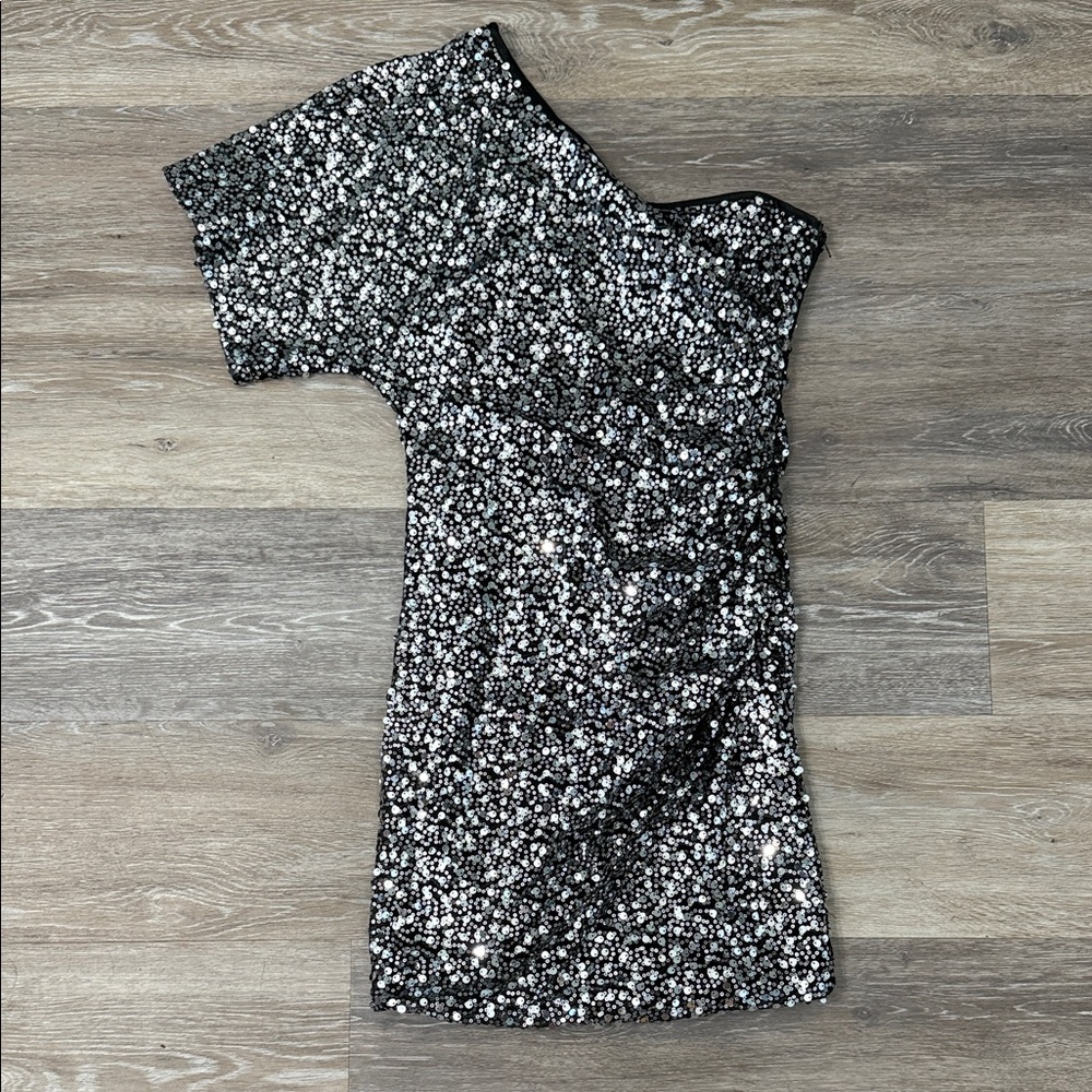 City Triangles Black and Silver One-Shoulder Dress